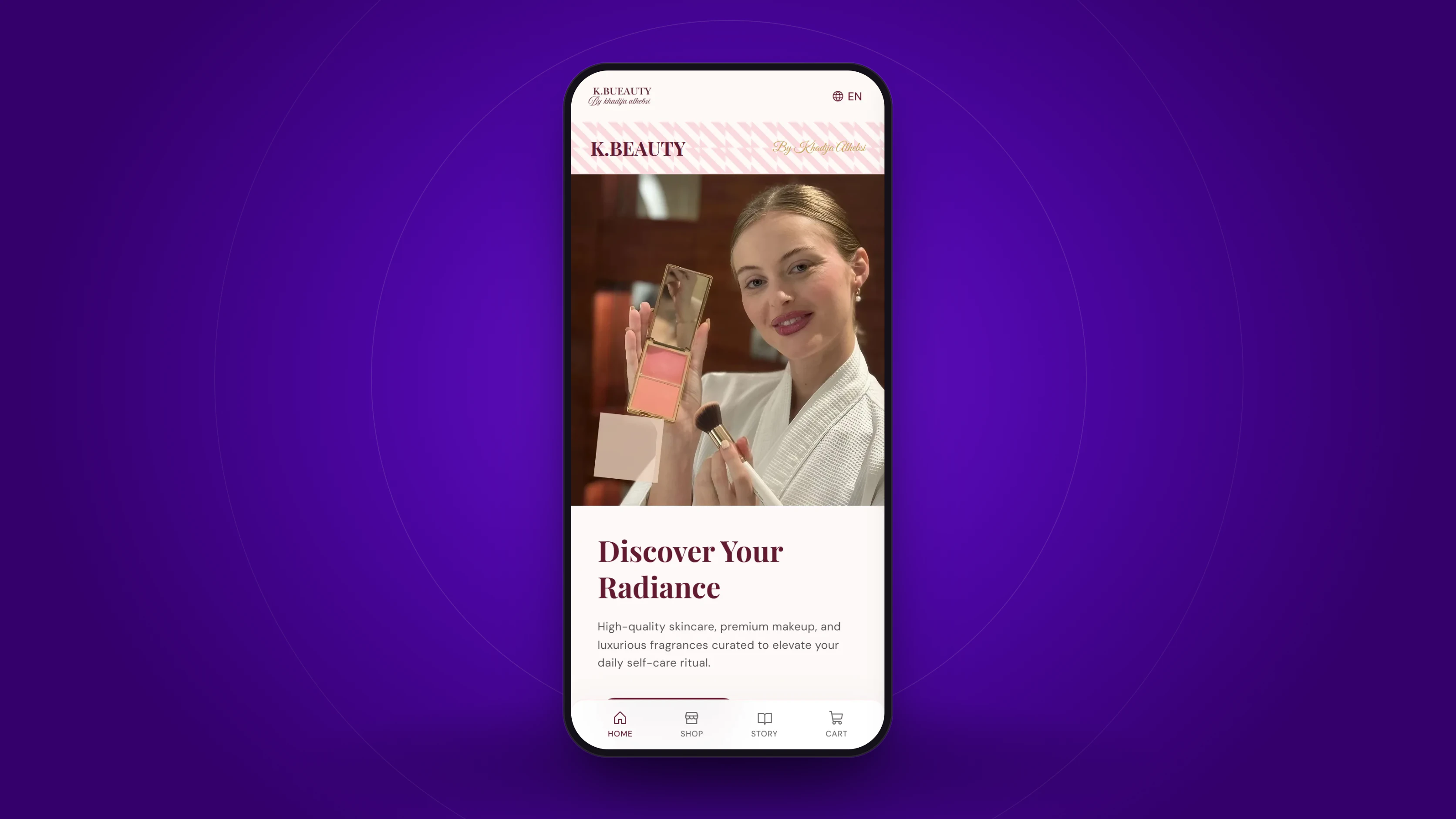 K Beauty’s online store (kbeauty.website) on a phone.