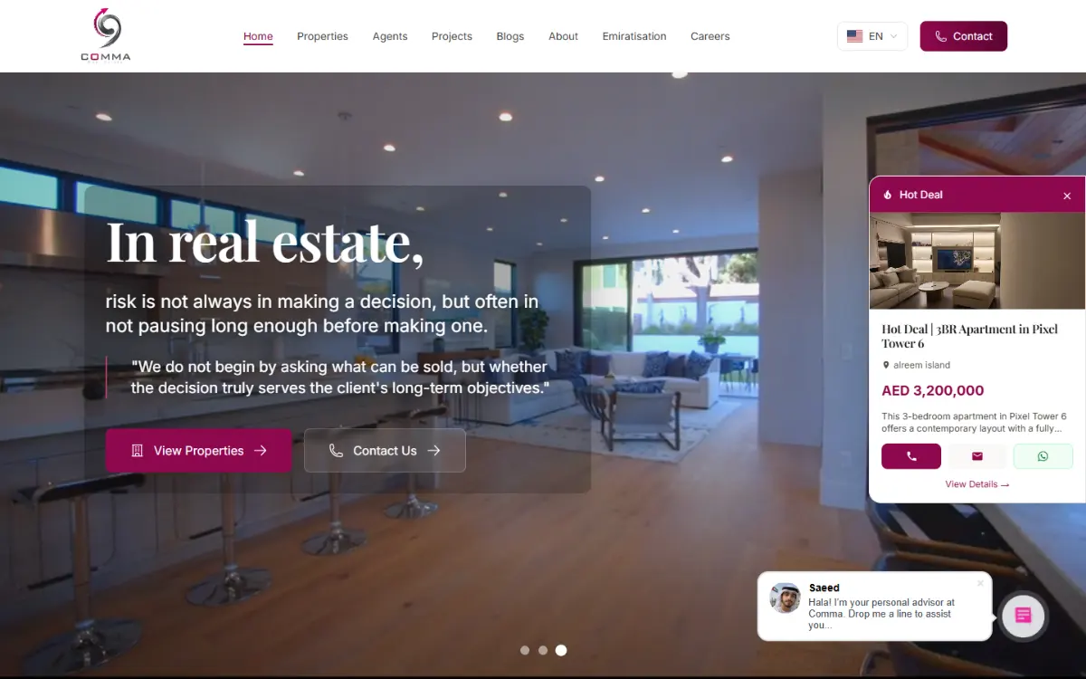 Comma Real Estate website